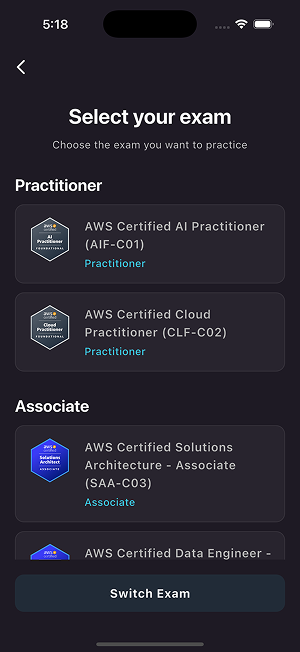 Select Exam Screen